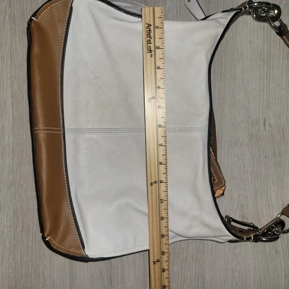 Tignanello Leather Hobo Shoulder Bag White Brown Contrast Stitching contemporary - Picture 8 of 9